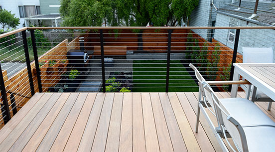 elevated deck overlooking back yard